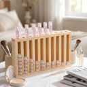 Wonderjune 1 Pcs Wooden Lipsticks Holder 0.7 inch Lip Balm Tube Holder Lip Gloss Organizer Display Wood Lipsticks Tube Tower Organizer for Market Craft Booth Room Display (10 Slot)