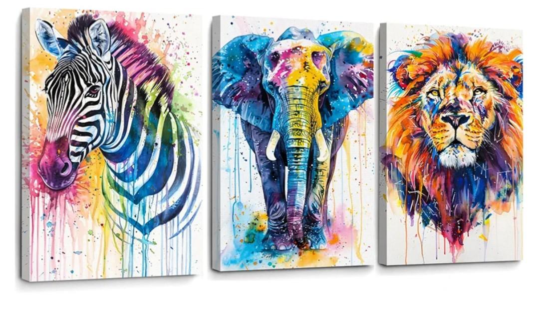 Framed Colorful Safari Nursery Wall Decor Triptych Animal Canvas Wall Art Lion Elephant Zebra Minimalist Poster Prints Decor for Children’s Room Nursery Toddler Room 12" x 16" Framed Colorful Safari Nursery Wall Decor Triptych Animal Canvas Wall Art Lion Elephant Zebra Minimalist Poster Prints Decor for Children’s Room Nursery Toddler Room 12" x 16"