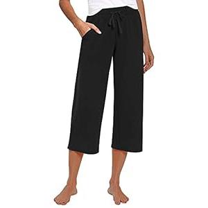 RESHE Women's Capri Yoga Pants Loose Soft Drawstring Workout Sweatpants Causal Lounge Pants with Pockets (Black, L)