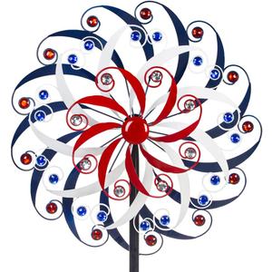 DREAMYSOUL Large Wind Spinners 20" Dia, Metal Patriotic Wind Sculpture Spinner Yard Art for Outdoor Garden Patio Decor (Red&white&blue)