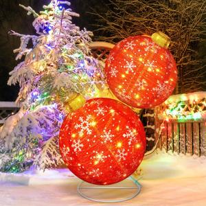 2.5 ft Lighted Pop up Outdoor Christmas Ornaments Stackable Giant 3D Pre Lit Christmas Balls Light up Collapsible Balls with 80 LED Lights for Holiday Yard Lawn Garden