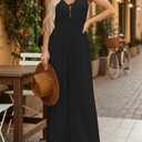 Womens Jumpsuit Sleeveless Wide Leg Romper Summer Vacation Beach Outfit (Black, L)