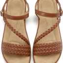 Aomigoct Dressy Womens Sandals Summer: Comfortable Strappy Flats Sandals Women - Casual Walking Woman Shoes (8, Brown)