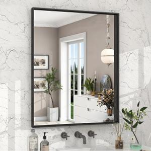Black Bathroom Mirrors for Over Sink, 36"x 24" Wall Vanity Mirror, Matte Framed Rectangle Mirror for Wall, Living Room Entryway, Anti-Rust, Tempered Glass Hangs Horizontally or Vertically
