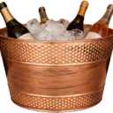 Beverage Tub Ice Bucket For Party, Thick Metal Galvanized Tub Drink Buckets, Beverage Bucket with Handles, Drink Bucket for Indoor & Outdoor Parties (1PC Copper)