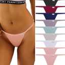 FINETOO 10 Pack G-String Thongs for Women Cotton Panties Stretch T-back Tangas Low Rise Hipster Underwear Sexy (Medium)