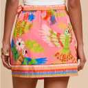 MakeMeChic Women's Summer Boho Wrap Mini Skirt Beach Vacation Short Skirts Pink Bird Print X-Small