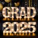 Graduation Decorations 2025,2 LED Long Wooden Marquee Light Up Letters 'Grad & 2025' Class of 2025 Party Supplies for College, High School, Preschool, Table Centerpieces with Extra Gift 10Pcs Ballons