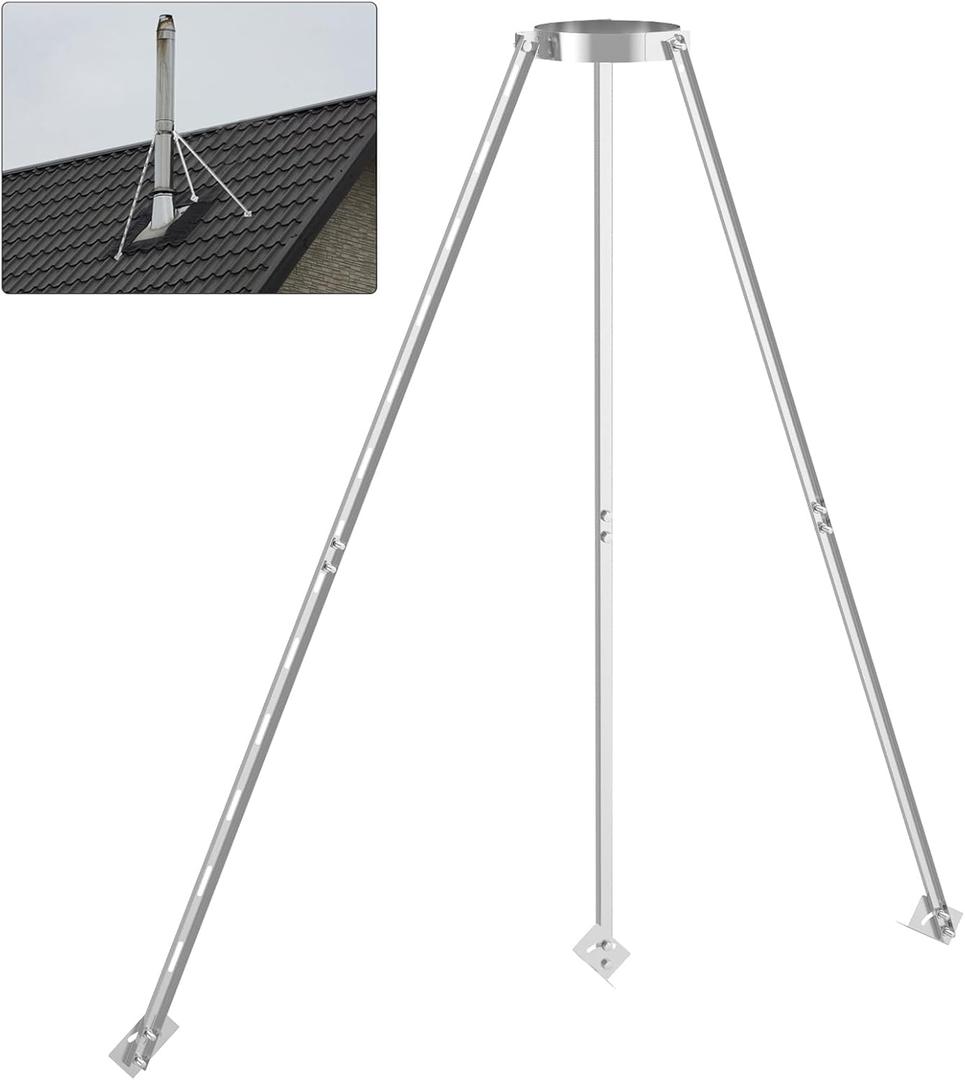 Adjustable Stainless Steel Chimney Roof Support Bracket Kit,6 Inch Extended Height-Adjustable,Triangle Design for Wind Stability,Stove Pipe