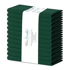 Blue Needles Solid Cloth Napkins Set of 12 Forest Green 100% Cotton Dinner Napkins 18x18 inches - Soft, Reusable, Absorbent & Washable Linen, Ideal for Christmas Events, Parties & Everyday Use
