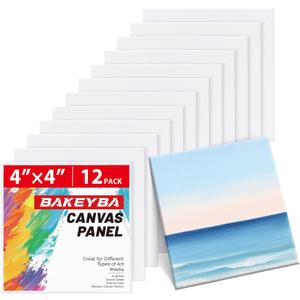 12 Pack 4x4 Inch Mini Canvas Boards for Painting, Small Square Canvas Panels, 100% Cotton Primed Acid-Free for Acrylic Paint