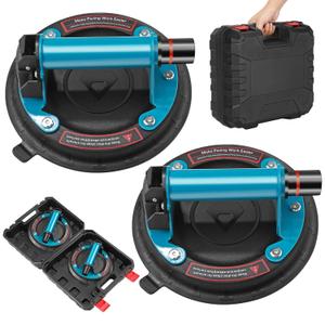 2 Pack Glass suction cups, 8" Heavy Duty Vacuum Suction Cup with Metal Handle, Hand-held Glass Lifter for Glass, Granite, Window, 480lbs Load Capacity W/Free Carrying Case