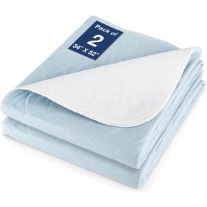 2 Packs Reusable Incontinence Bed Pad, 52" x 34" Washable Pee Pads, Waterproof Bed Pad & Pet Pad, Perfect for Kids, Adults, The Elderly and Pets (Light Blue)