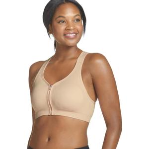 Jockey Women's Mid Impact Zip Front Sports Bra (X-Large, Nude)