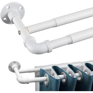 Double Curtain Rods for Windows 28 to 48 inch, 1 inch Matte White Industrial Curtain Rod Heavy Duty Blackout Wrap Around Curtain Rods