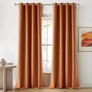 NICETOWN 100% Absolutely Blackout Linen Curtains with Thermal Insulated Liner, Terracotta, 52" Wide, 2 Panels, 84 inches Long Drapes, Grommet Retro Linen Curtains Vertical Drapes Privacy for Bedroom
