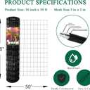 FOREHOGAR Black PVC Coated Welded Wire Fence 36 Inch x 50 Foot, 2 Inch x 3 Inch 16GA, Garden Border Fencing Roll Vinyl Coating Metal Wire Mesh for Yard Vegetable Plant Protection Poultry Netting