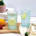CREATIVELAND Colored Vintage Drinking Glasses Set of 4, 11.84 oz Romantic Embossed Water Glasses, Colored Tumblers Tempered Glass for Juice, Beverages, Beer, Cocktail (Green)