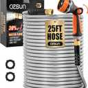 Cesun 25 ft Metal Garden Hose, Stainless Steel Heavy Duty Water Hose With 10 Function Nozzle, No Kink & Flexible, Lightweight and Durable, Rust Proof for Yard, RV, Pet Bath, Outdoor, 25 foot x 5/8"