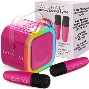 Mini Karaoke Machine for Adults Kids Teen with 2 Wireless Microphones, Birthday Gift Girls 8-12, Toys for Ages 5-7, Small Portable Bluetooth Speaker, Mini Microphone, Teens Car Singing Mic (pink)