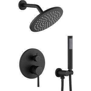 Shower System, Black Shower Faucet Set, 8" Rainfall Shower Head and Handheld Spray Combo, Round Shower Head and Handle Set with Valve and Trim Kit, Matte Black