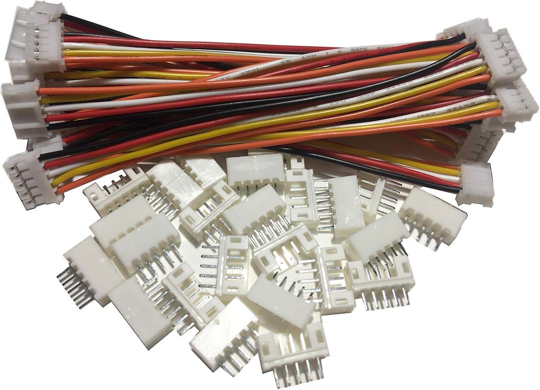 12 PCS 5 PIN JST PH Female Connector on Both Side - 100mm 1007 26 AWG & 24 PCS 5 PIN JST PH Male Connector