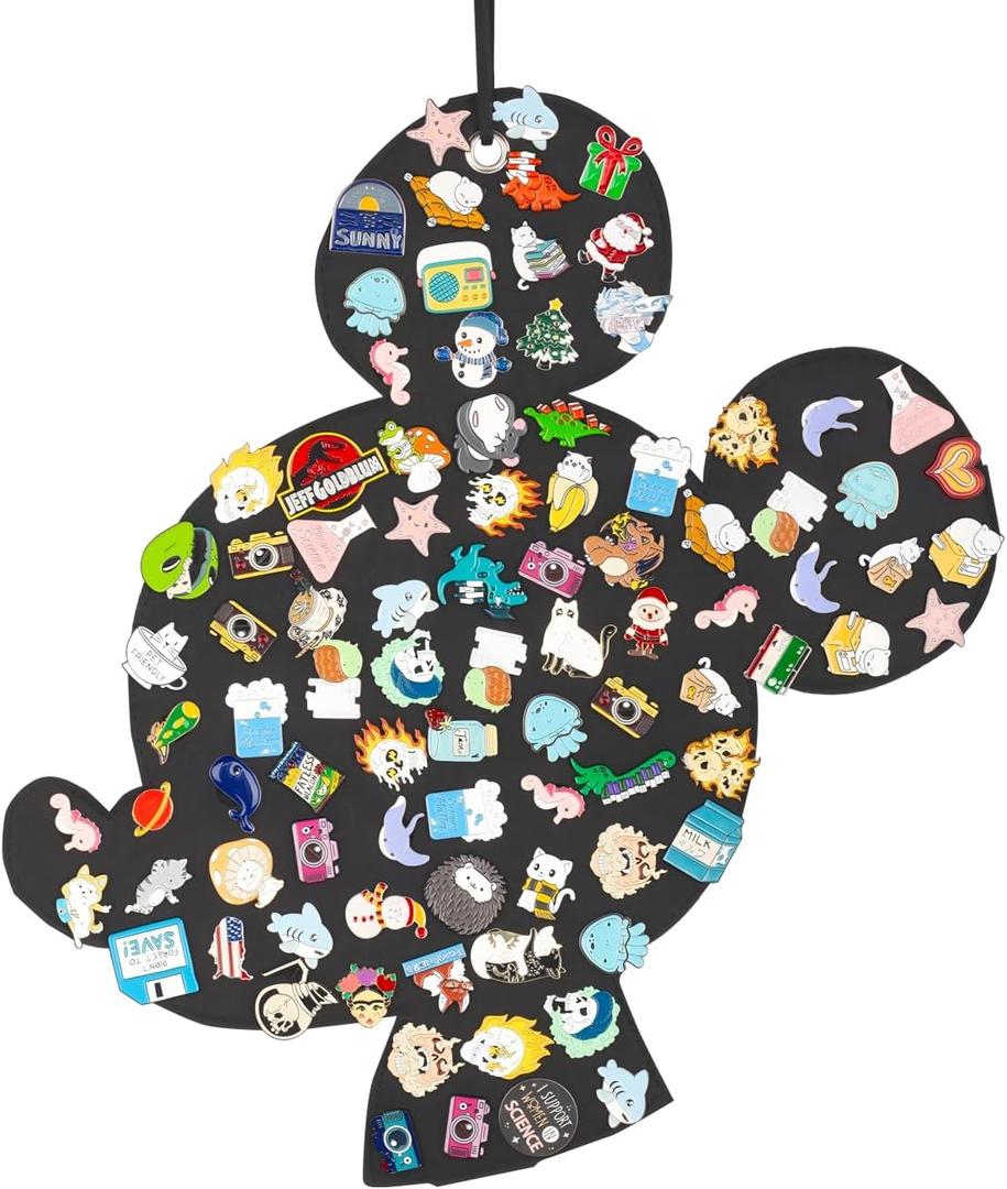 Hanging Brooch Pins Organizer Enamel Pin Display Cute Cartoon Shape Brooch Pin Display Storage Holder for Brooch Pin(Without Accessories ) (black-mouse-hole) (one piece black)