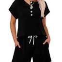 KISSMODA Women's Drawstring Waist Loose Fit Loungewear Set with Pockets (Black, XL)
