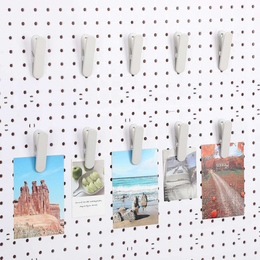 CroBlissful 10 Pcs Pegboard Accessories Clips Pegboard Clips Metal Accessories Hook Attachment Peg Board Clip for Crafts Kitchen Bathroom Room Office Wall Organize Storage Display (White)