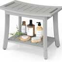 Waterproof Shower Benches for Inside Shower, Poly Lumber Shower Stool with Storage Shelf & Adjustable Feet, SPA Bathroom Seat Chair for Shaving Legs, Indoor or Outdoor Use, Grey