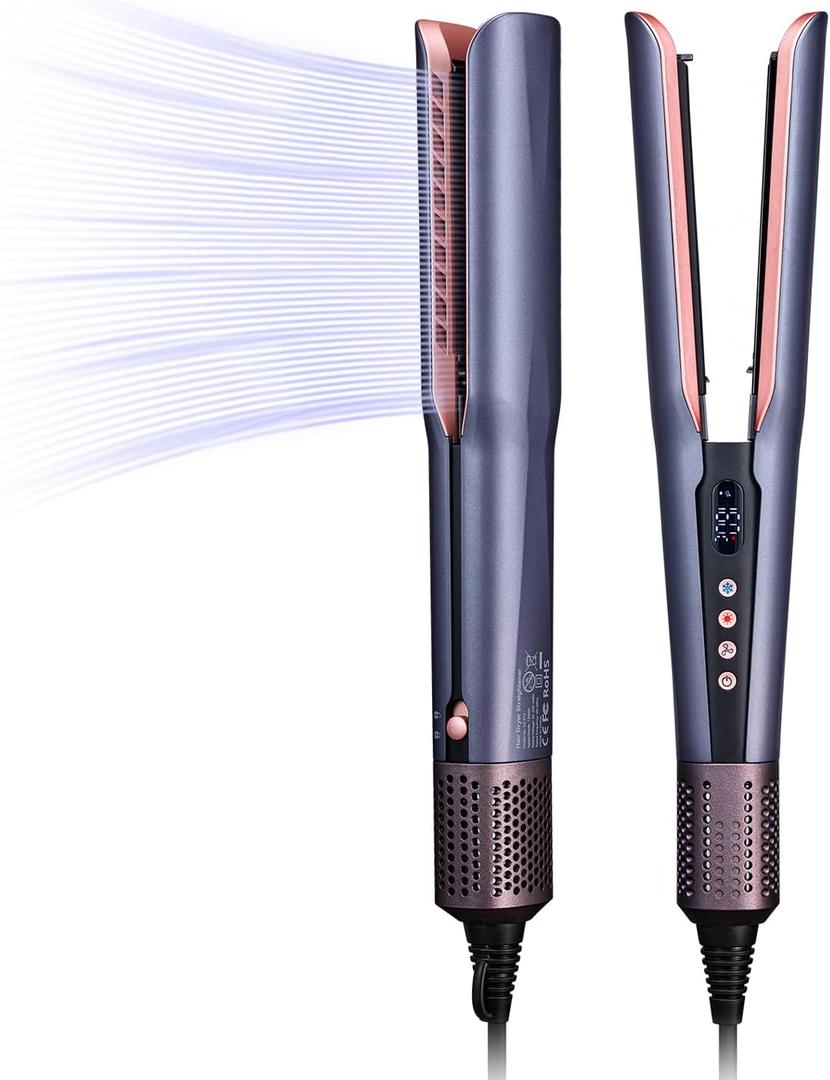 Hair Straightener  2 in 1 Wet to Dry Air Straightener with High-Speed Ionic Airflow, Straightens Using air, No Heat Damage, Smart Temperature Control for Medium to Long Hair (35-75cm) (Purple)