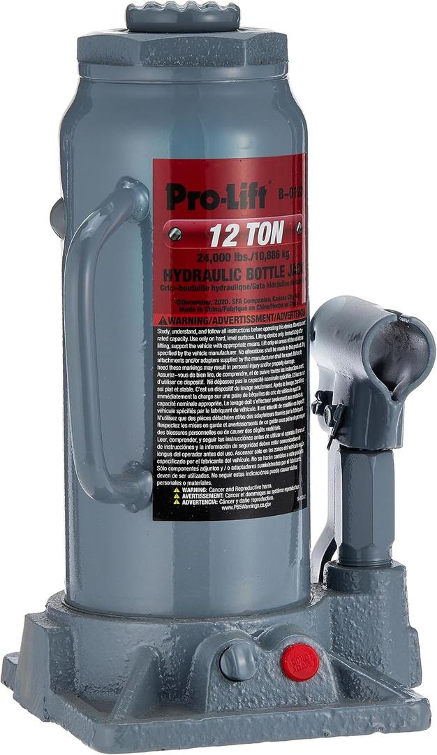 Pro-Lift B-012D Grey Hydraulic Bottle Jack - 12 Ton Capacity