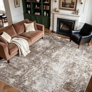 9x9 Square Living Room Area Rug Washable Non-Slip, Brown Beige