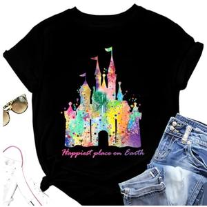 New Magical Shirt for Women Magic Kingdom Tshirt Cute Castle Graphic Tee Cute Holiday Family Vacation Tops for Women (Black-7,Medium)