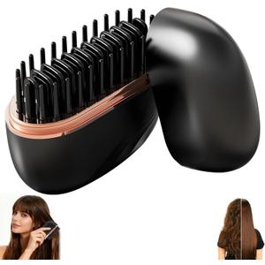 Mini Hair Straightener,Rechargeable Wireless Portable Hair Straightener Brush,3-Speed Temperature Control,Mini Hair Straightener for Women,Idea for Home Travel (Black)