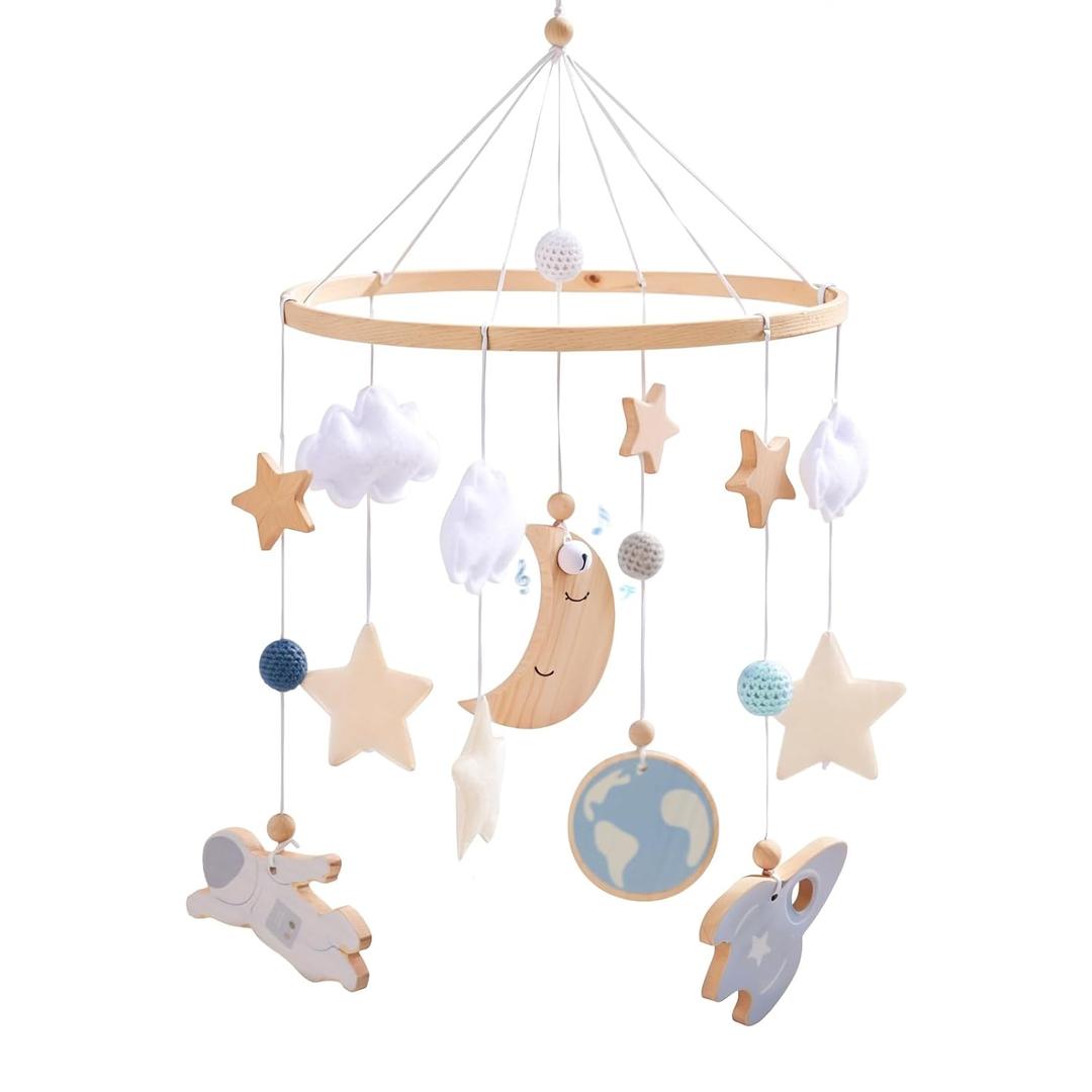 JETMHH Baby Crib Mobile, Space Theme Nursery Mobile, Wooden Mobile for Crib, Astronaut Space Theme Nursery Bed Decoration, Gift for Newborn Nursery Decor (Space)