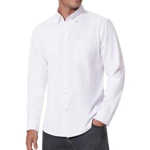 Alimens & Gentle Men's Oxford Shirts Regular Fit Button Down Shirt Business Casual Shirts Long Sleeve Dress Shirt (Small, White)