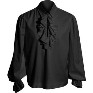 Bbalizko Mens Pirate Shirt Ruffle Victorian Renaissance Steampunk Vampire Poet Shirts Gothic Medieval Costume (Large, Black)