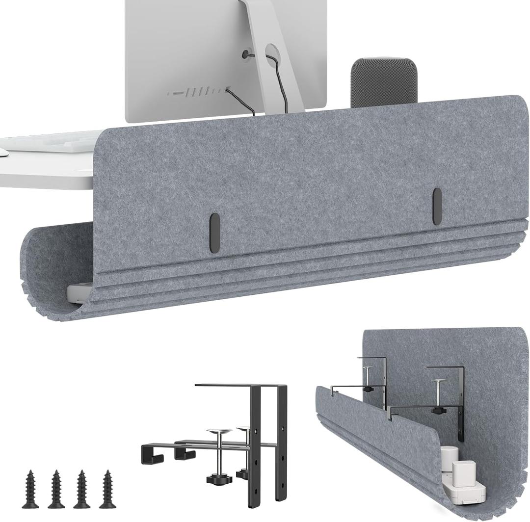 3 x 47.2" Under Desk Cable Management Tray, No Drill Cable Organizer for Table | Clamp/Screw Mount Felt Cord Organizer, Hidden Cord & Wire Management, Standing Desk Cable Tray Under Desk for Office, Home