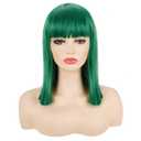 morvally Short Straight Bob Wig Heat Resistant Hair with Blunt Bangs Natural Looking Cosplay Costume Daily Wigs (14", Green)