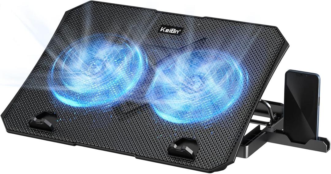 KeiBn Laptop Cooling Pad, Gaming Laptop Cooler 2 Fans for 10-15.6 Inch Laptops, 5 Height Stands, 2 USB Ports (S039) (Blue)