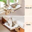 AMOSIJOY Cat Sill Window Perch Sturdy Hammock Seat with Cushion Bed Cover, Wood & Metal Frame for Large Cats, Easy to Adjust Windowsill, Bedside, Drawer and Cabinet (L) (24.4''L X 15''W, White)