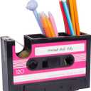 Aobopar Cute Tape Dispenser, Pink Tape Dispenser Desk, Office Desktop Tape Dispenser, Funny Novelty Tape Dispenser Pen Holder, Retro Cassette 80'S Desk Accessory Organizer