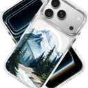 Magnetic Case for iPhone 17 Pro Design On Clear Base, Compatible with MagSafe, Slim Protective Soft TPU Bumper Phone Cover Women Girls Case-Mountains Tree Outdoor