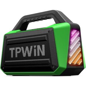 Bluetooth Speaker - 80W Loud Rugged Outdoor Speakers, IPX6 Waterproof, 20H Playtime, Deep Bass, Lightshow, TWS, BT 5.3 Wireless, Portable for Travel Hiking Camping Beach Pool - Green