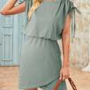 Dokotoo Womens 2024 Summer Dress Drawstring Cap Sleeve Crew Neck Wrap Bodycon Dresses Mini Short Dress