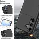 SAMONPOW for Samsung Galaxy S25 Plus Case with Screen Protector + Camera Cover [4-in-1] Galaxy S25 Plus Case Wallet Card Holder Shockproof Phone Case for Samsung Galaxy S25 Plus, Black