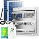 12" Solar Exhaust Fan for Greenhouse with Battery and Adjustable Thermostat, Attic Fans for Garage and Shed with 2PCS 30W Bifacial Solar Panels