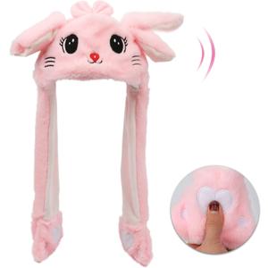 Animal Hat with Ears Moving Jumping Pop Up Beating Hat Plush Holiday Cosplay Dress Up Funny Gift for Kids