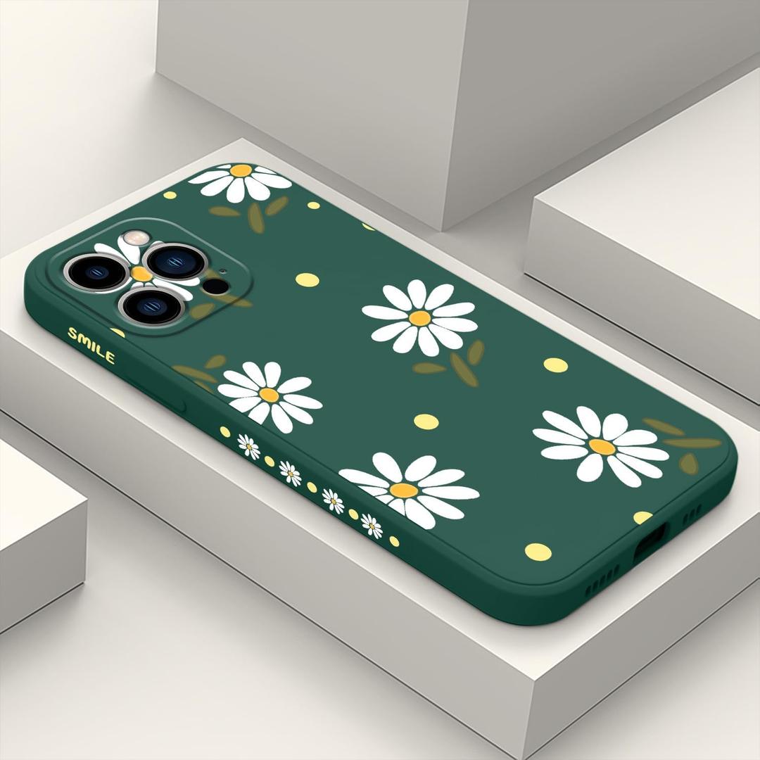 for iPhone 13 Pro Case Flower Butterfly Cute Astronaut Design Phone Cover Soft Microfiber Lining Slim Liquid Silicone Phone Case 13 Pro-Daisy Green